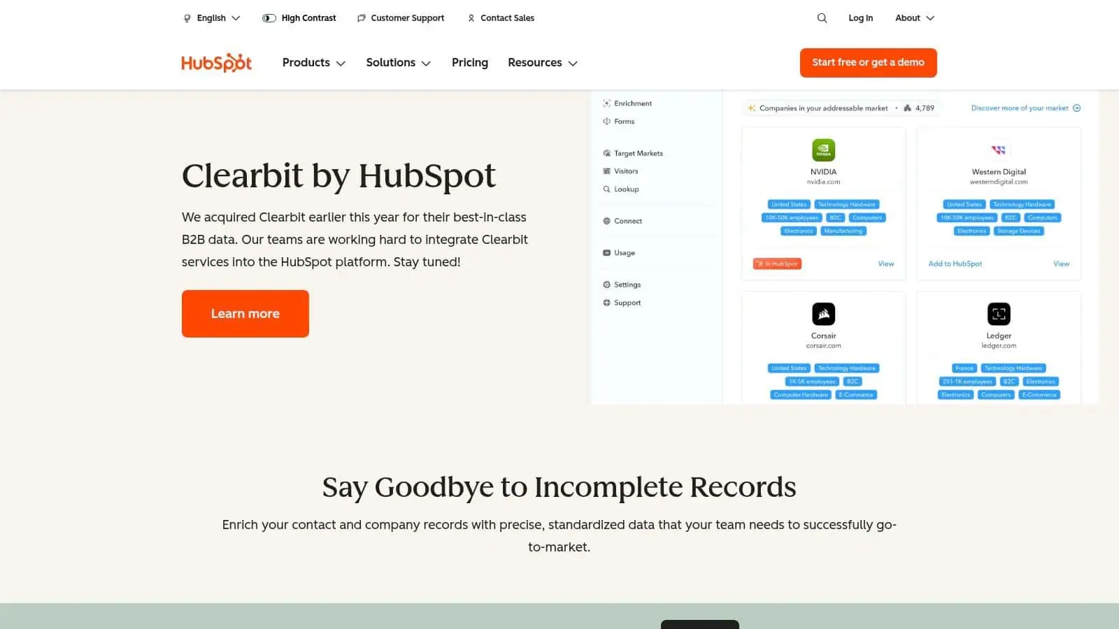 Clearbit (now integrated as Breeze Intelligence by HubSpot)
