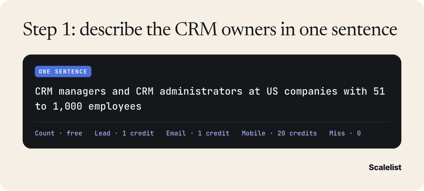 Lead Finder sentence for a CRM users email list: CRM managers and CRM administrators at US companies with 51 to 1,000 employees